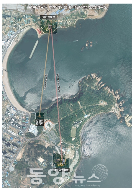 대왕암공원 해상케이블카 개발사업 노선계획도이다.(사진=울산시청 제공)