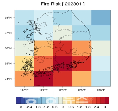 산불 발생위험 장기(1개월) 예측 결과 (사진=산림청 제공)