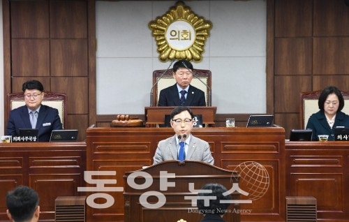 지난 20일 김태훈 순천시의회 의원이 자유발언을 역설하고 있다.(사진=순천시의회 제공)